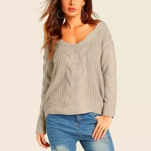 Yoins | V-neck Cable Knit Sweater